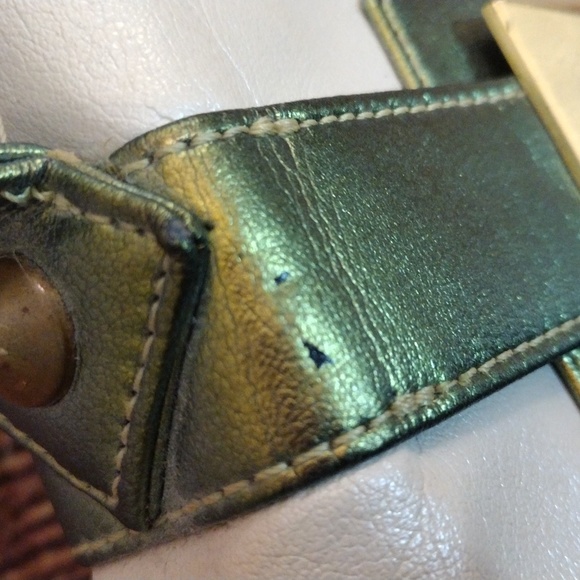 GUNAS Vegan Leather Cream and Iridescent Green Trim - Picture 7 of 16